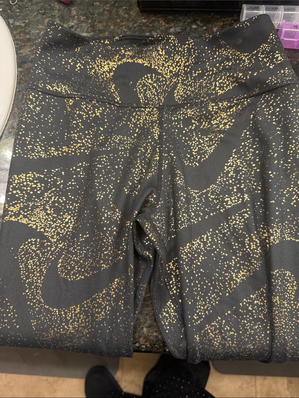 Nike Black Leggings with Gold Speckle Swirl Print